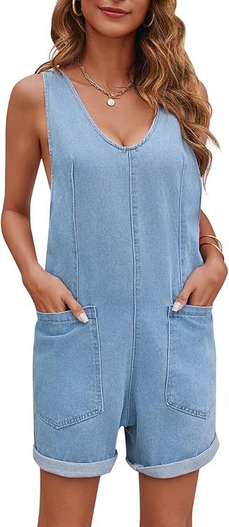 Womens High Roller Shortall Denim Romper Casual Sleeveless Loose Jeans Overalls Shorts Jumpsuits ... | Amazon (US)