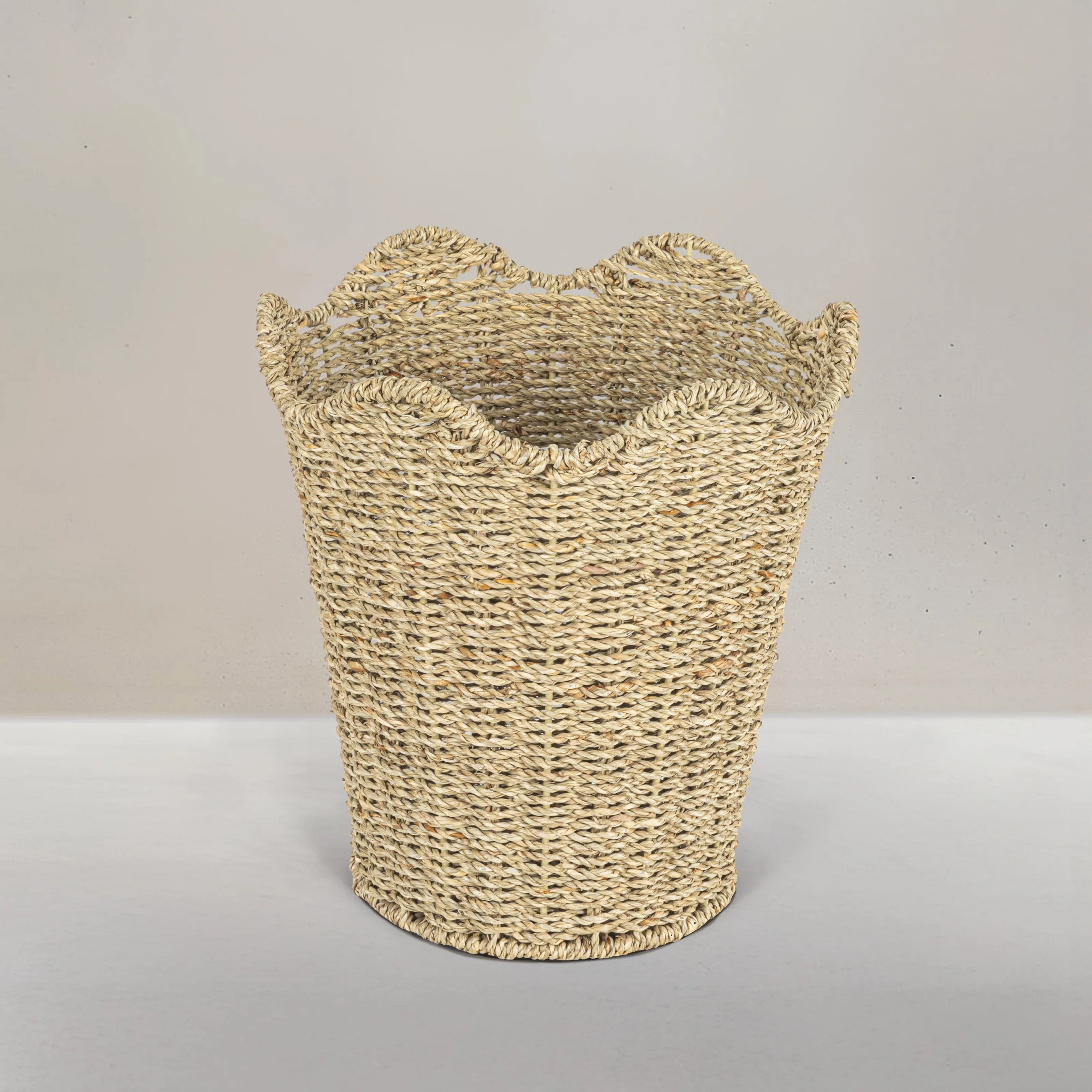 Household Essentials Woven Seagrass Wastebin With Scalloped Edge | Wayfair | Wayfair North America