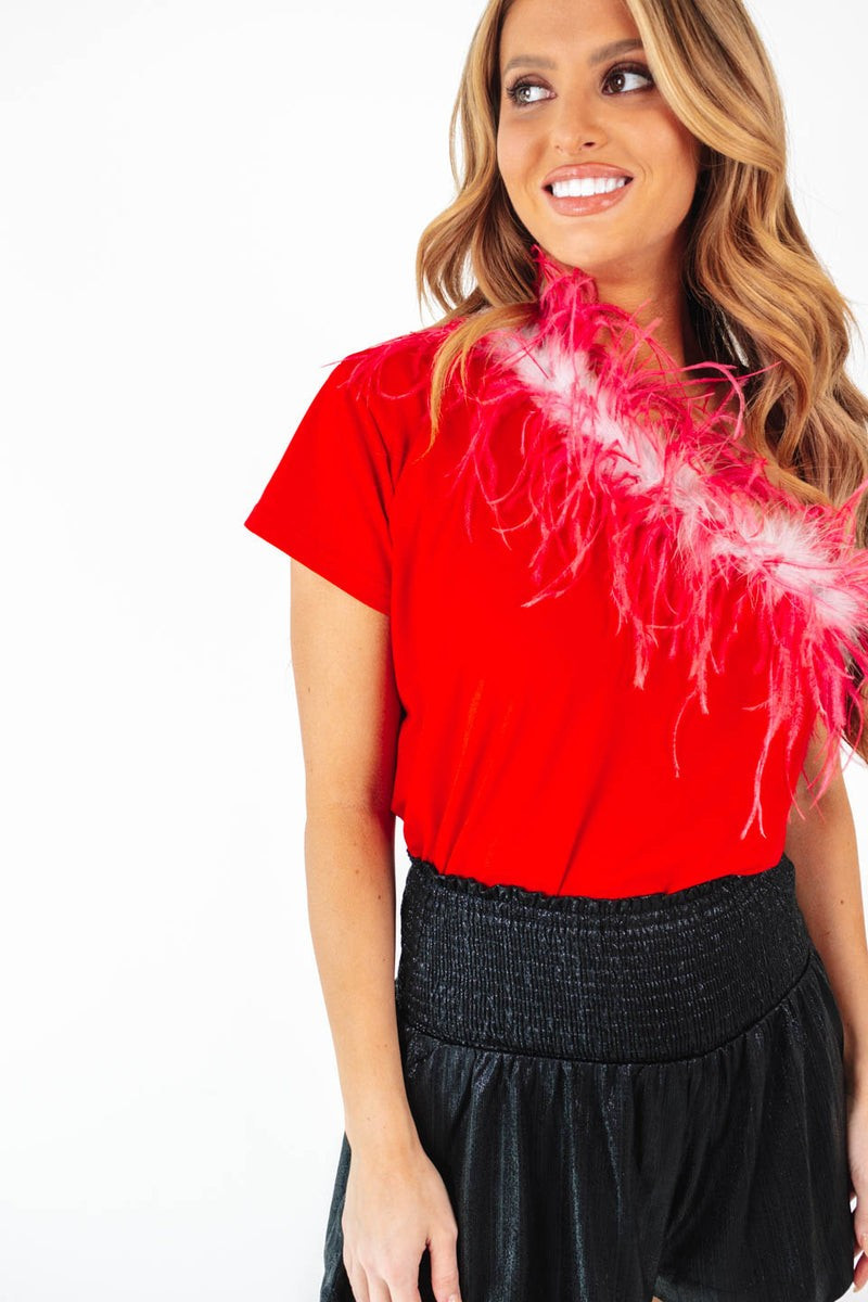 Queen Of Sparkles One Shoulder Tee - Red | The Impeccable Pig