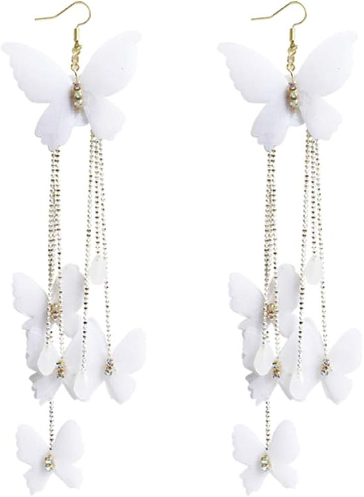 Happyyami 1 Pair Butterfly Wing Earrings Chiffon Fabric Earrings Flower Petals Long Earrings Bohe... | Amazon (US)