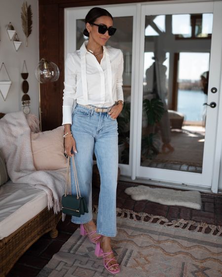 Walmart jeans under $35 fits tts/xs
Walmart white shirt poplin, fitted and great for work of weekend. 
Strappy sandals in pink 
Bag, belt and sunnies linked as well 

#LTKshoecrush #LTKstyletip #LTKunder50