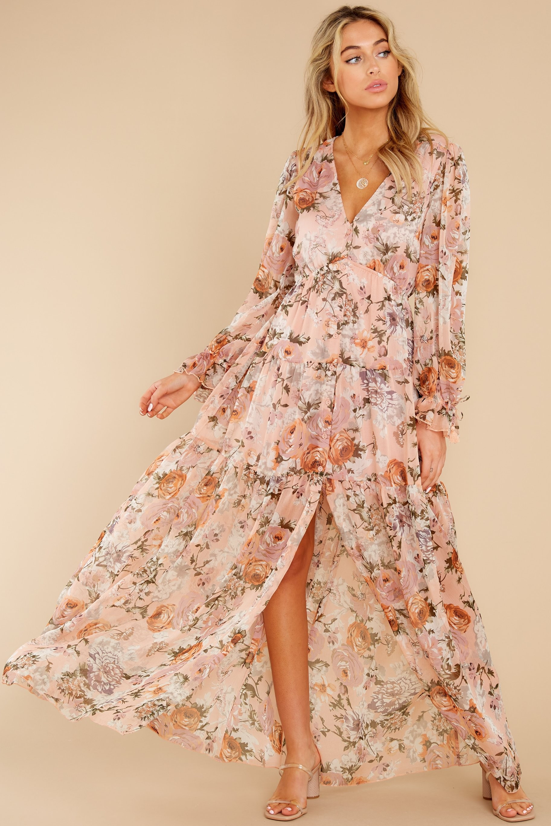 Showing Off Peach Floral Print Maxi Dress | Red Dress 