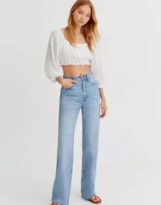 Pull&Bear straight leg dad jean in light blue | ASOS (Global)