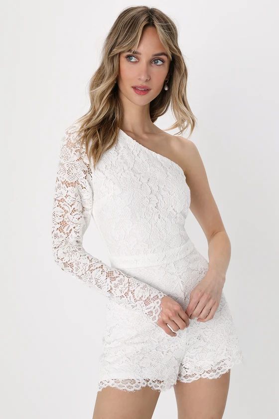 Effortless Perfection White Lace One-Shoulder Romper | Lulus (US)