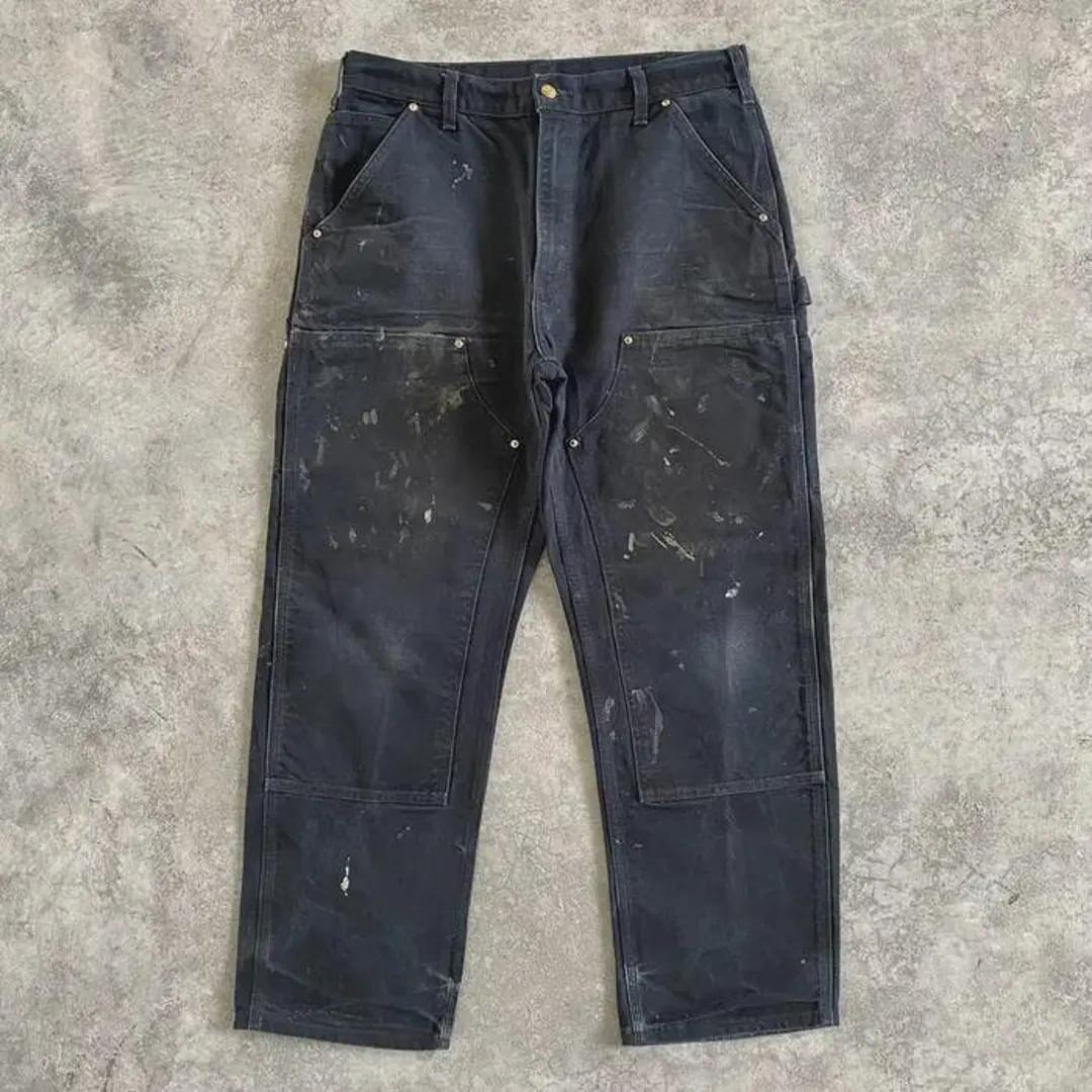 Size 32x29 Vintage Carhartt Double Knee Faded Black Workwear Splatter Carpenter Work Pants | Etsy (US)