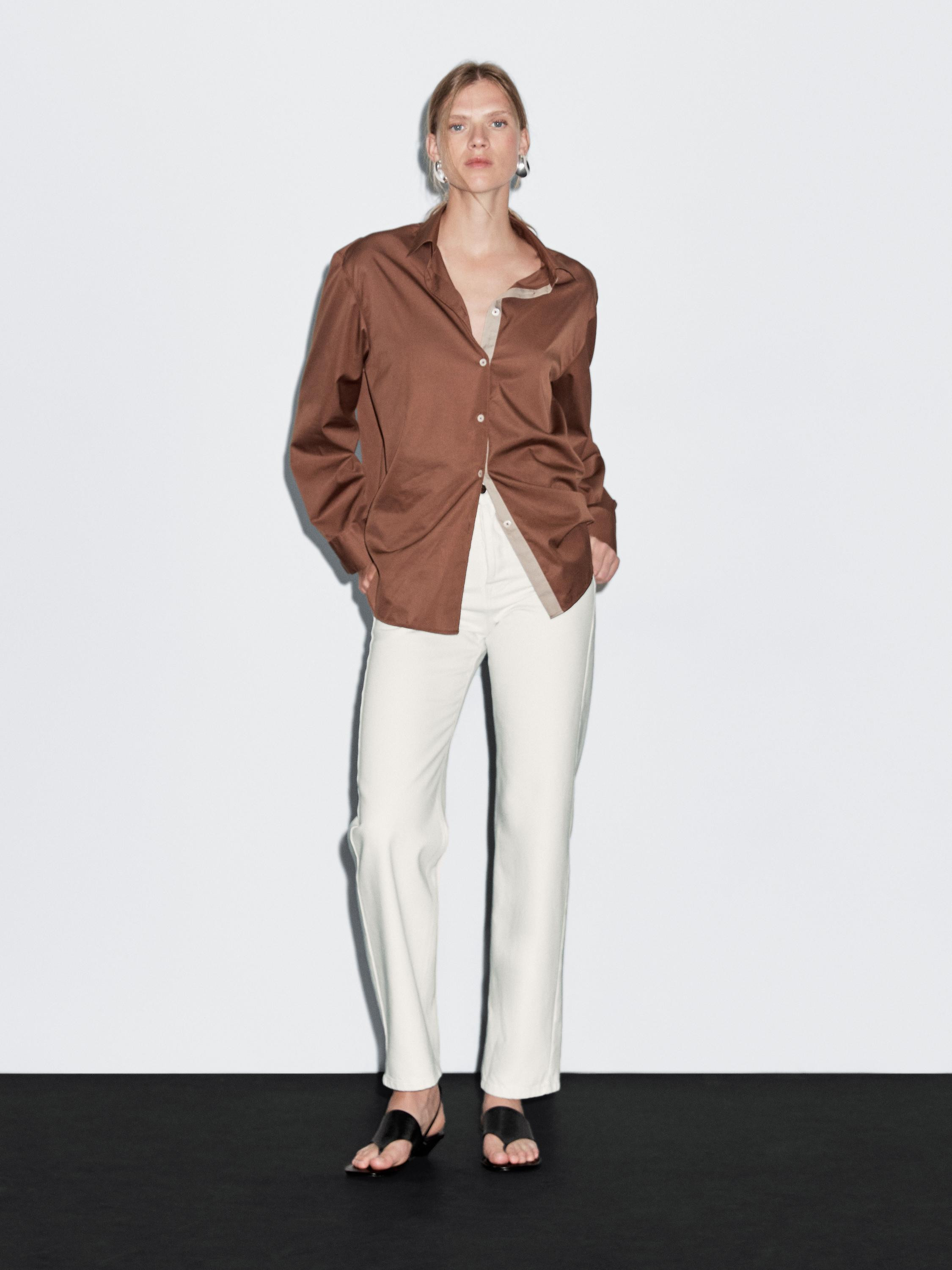 Cotton blend high-waist straight-leg jeans | Massimo Dutti UK