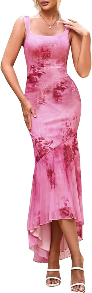 Lrady Women's Sleeveless Ruffle Cocktail Party Maxi Bodycon Vacation Dresses Long Formal Wedding ... | Amazon (US)