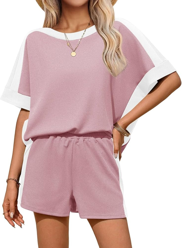 Tankaneo Womens 2 Piece Summer Outfits Oversized Short Sleeve Tops and Shorts Matching Sets Color... | Amazon (US)