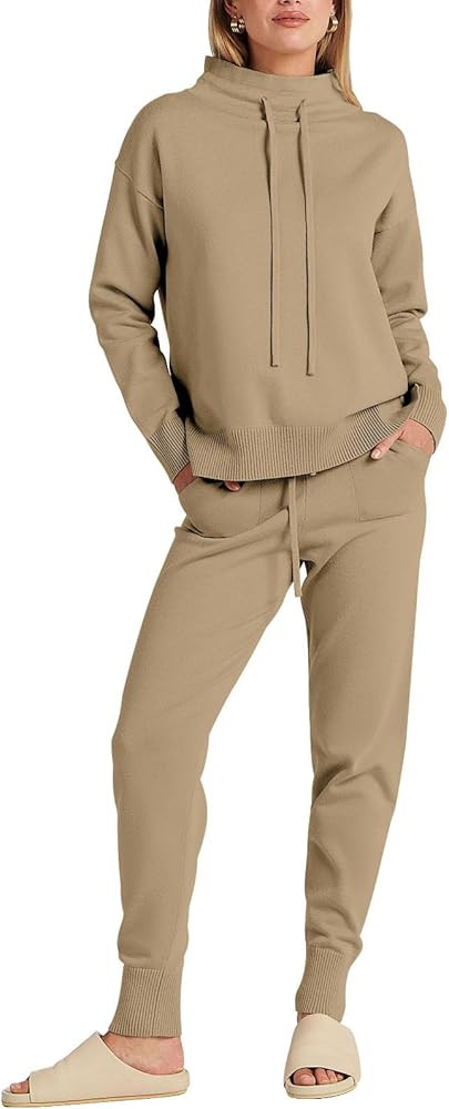 ANRABESS Women Two Piece Outfits Turtleneck Pullover Top Cozy Knit Sweater Pants Lounge Set 2024 ... | Amazon (US)