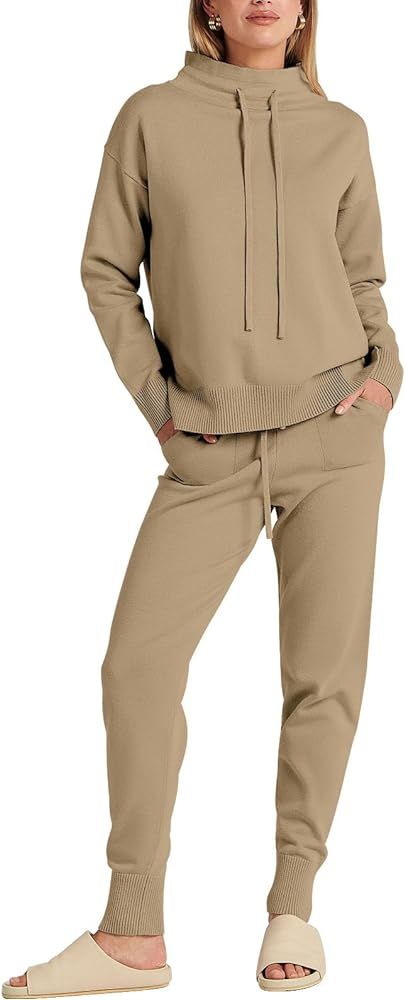 ANRABESS Women's Two Piece Outfits Long Sleeve Turtleneck Pullover Top & Drawstring Pants Sweatsu... | Amazon (US)