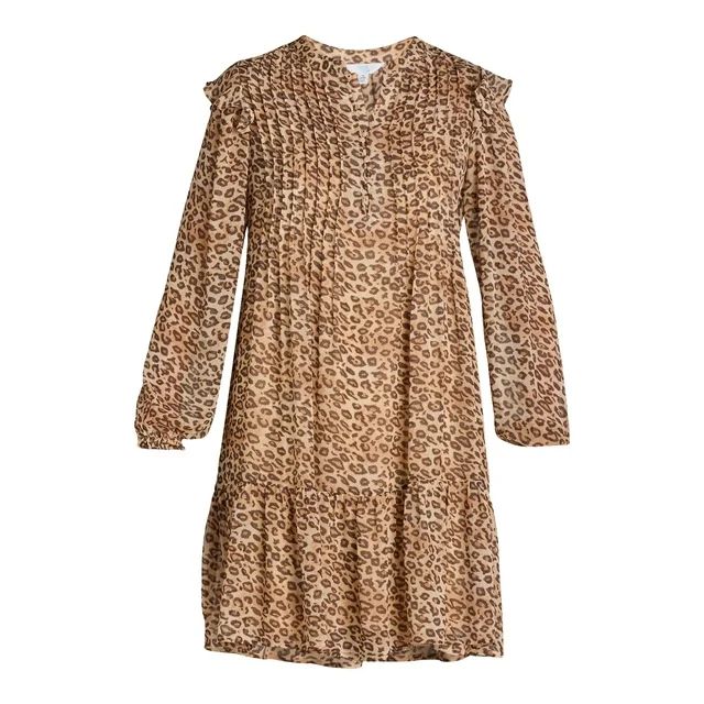 Time and Tru Women's Pintuck Mini Dress with Long Sleeves, Sizes XS-XXXL | Walmart (US)