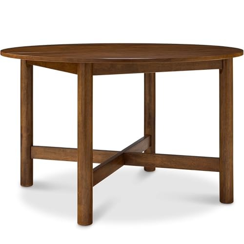 Best Choice Products Solid Wood Dining Table for 4-6, Kitchen Table, 47" Round Table, Modern Farmhouse, Space Saving for Dining Room, Kitchen, Or Living Room, Easy Assembly - Walnut | Amazon (US)