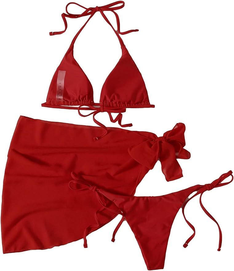 MakeMeChic Women's 3packs Triangle Bikini Swimsuit & Beach Skirt | Amazon (US)