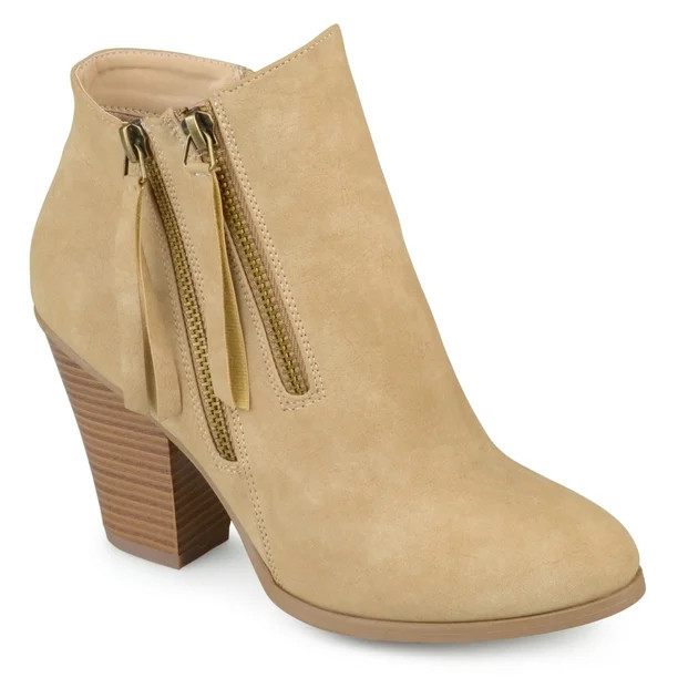 Brinley Co. Women's Faux Suede Stacked Wood Heel Double Zipper Booties - Walmart.com | Walmart (US)