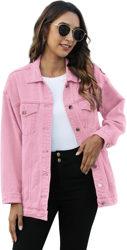 Omoone Women's Oversized Mid Long Denim Jacket Jean Biker Coat | Amazon (US)