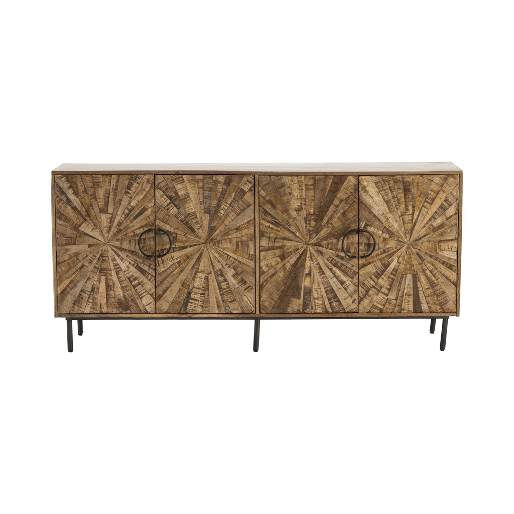 72 Inch Solid Wood and Metal 4-Door Media Credenza/Sideboard In Brown and Black | 1stopbedrooms