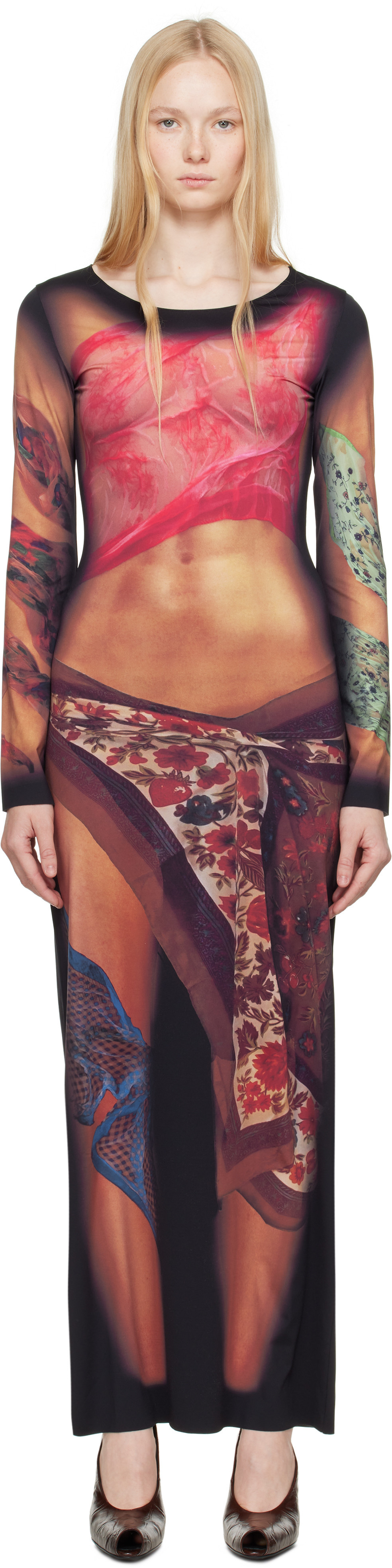 Marine Serre Multicolor Recycled Draped Statue Jersey Maxi Dress | SSENSE