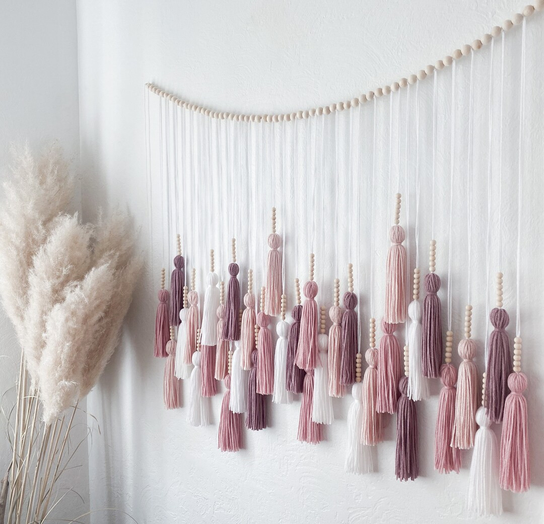 Pink and Neutrals Tassel Wall Hanging: Boho Nursery Decor With Wooden Beads - Etsy | Etsy (Global)