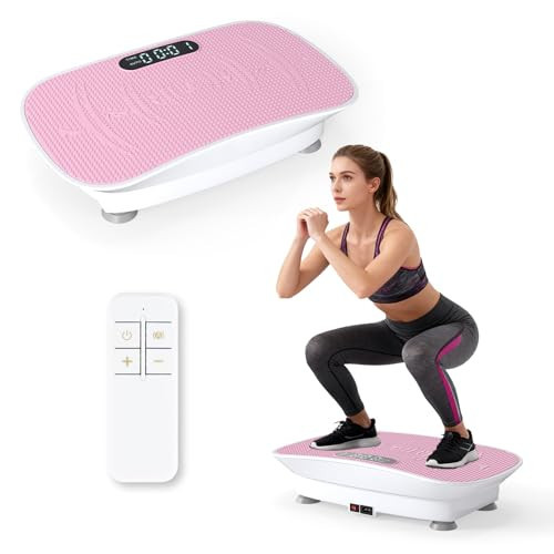 DORTALA Vibration Plate Exercise Machine, Shake Vibrating Fitness Platform with Remote, 10 Speed, LED Display, Full Body Workout Shaker Machine Board for Lymphatic Drainage, Weight Loss (White+Pink) | Amazon (US)