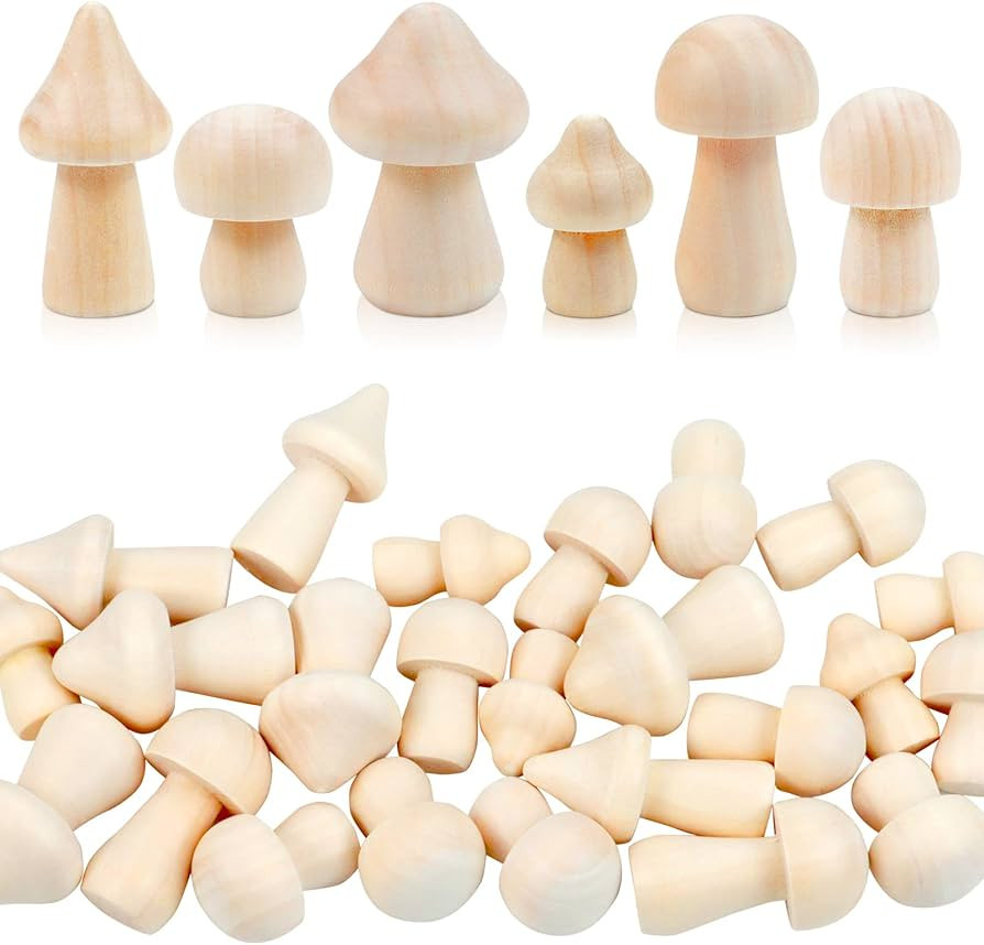 36 Pieces Unfinished Wooden Mushrooms 6 Size Natural Plain Unpainted Wooden Mini Mushroom Figurin... | Amazon (US)