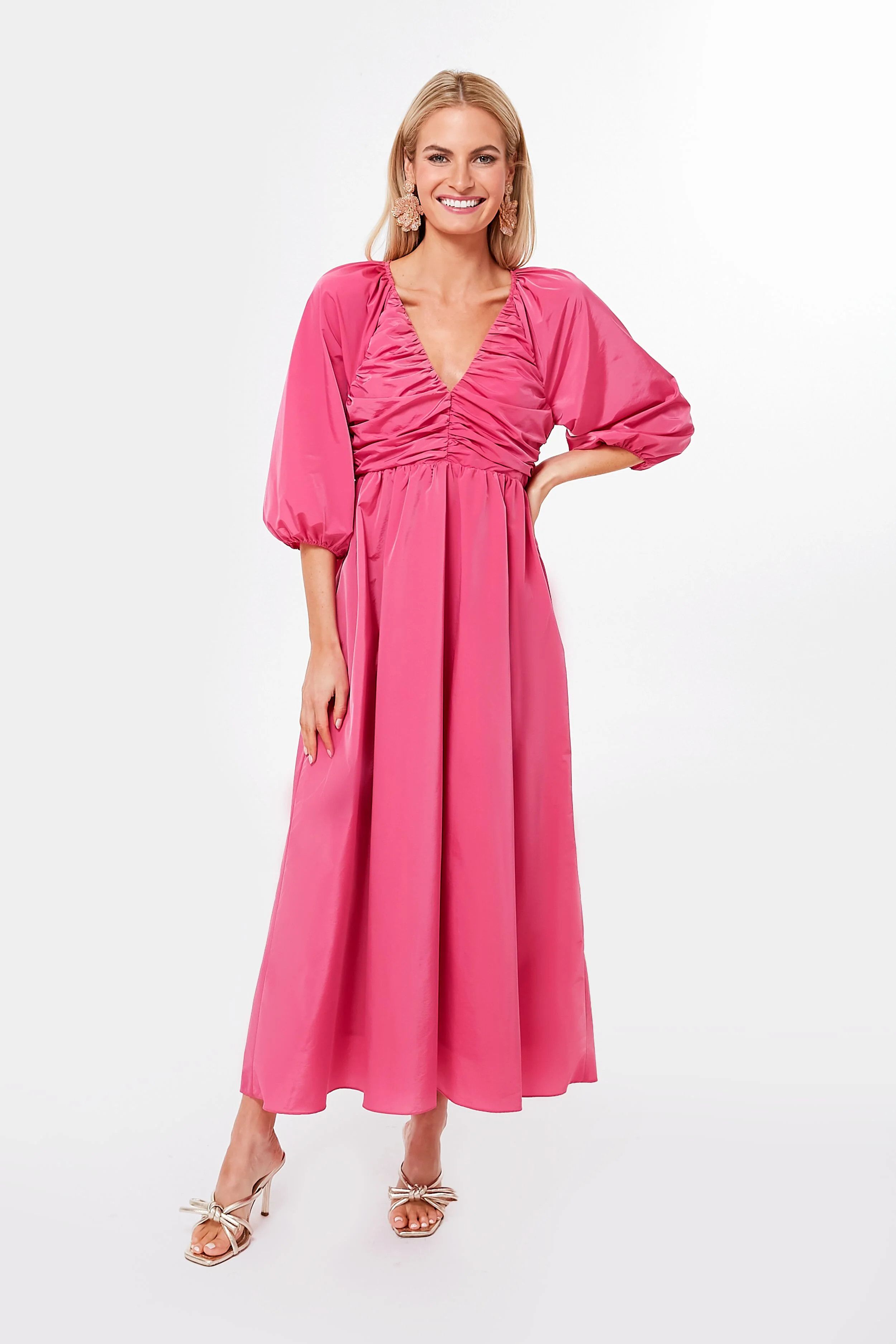 Fuchsia Ruched V-Neck Gia Maxi Dress | Easter Dress | Resort Dress #LTKSeasonal #LTKfind #LTKbump | Tuckernuck (US)