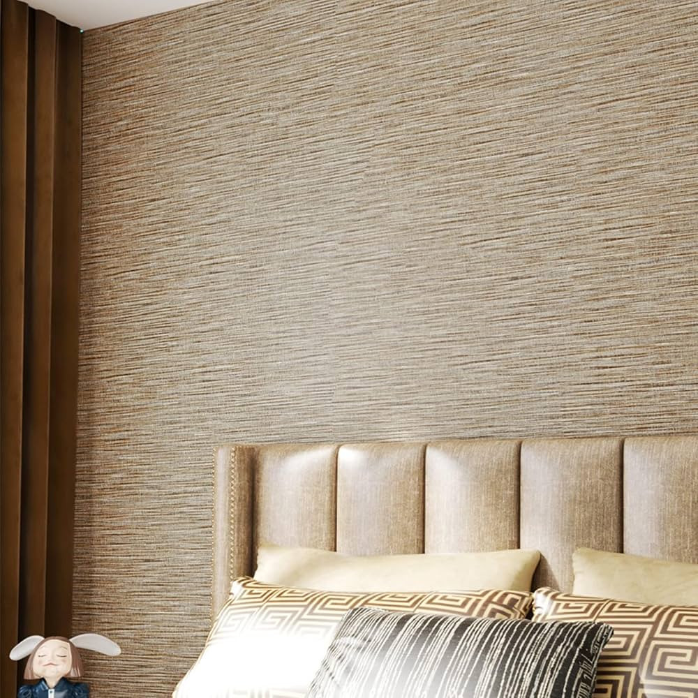 Decotalk Peel and Stick Wallpaper Grass Cloth Fabric Wall Paper Self Adhesive Khaki Contact Paper... | Amazon (US)