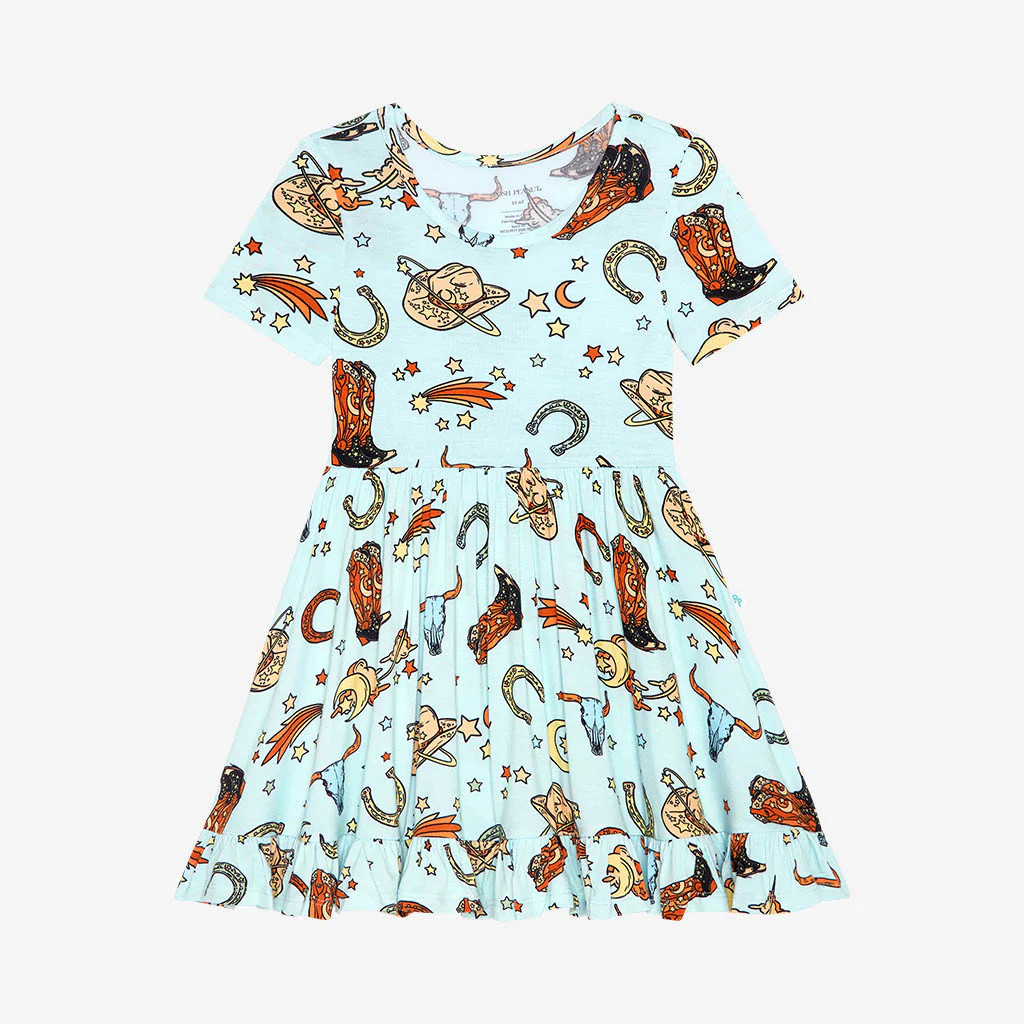 Western Cowboy Blue Girl Twirl Dress | Casey | Posh Peanut