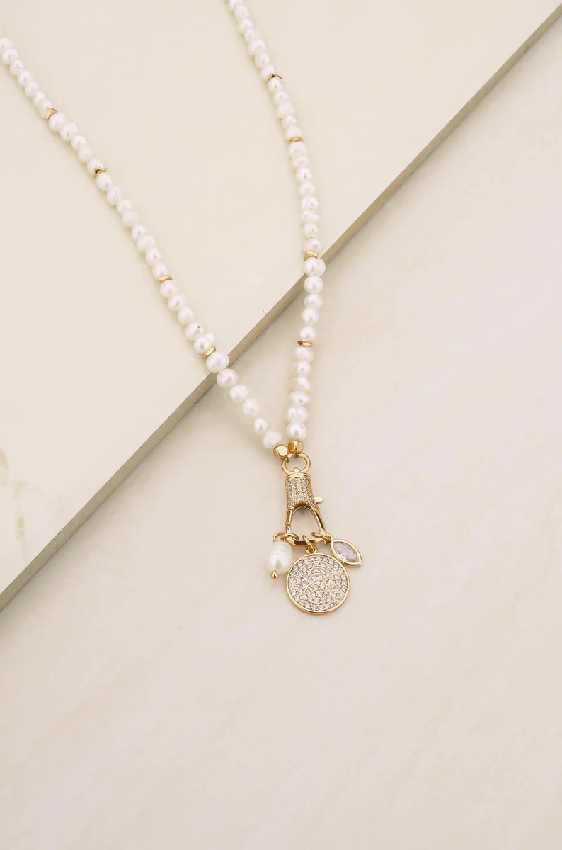 Pearly White 18k Gold Plated Charm Necklace | Ettika