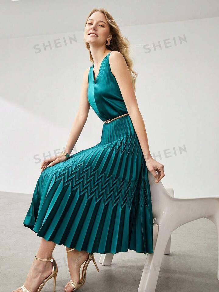 MOTF PREMIUM PLEATED MIDI DRESS | SHEIN