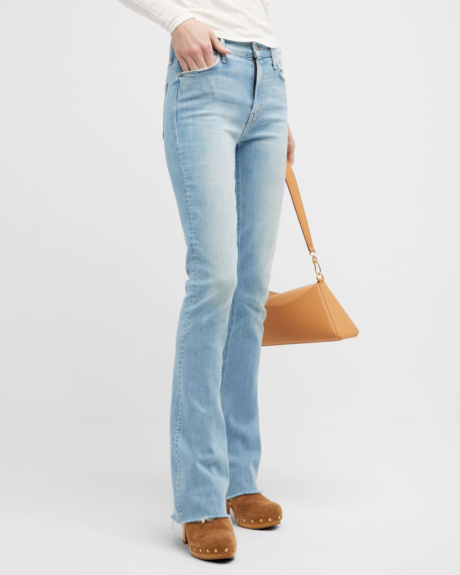 MOTHER The Runaway Fray Mid-Rise Slim Bootcut Jeans | Neiman Marcus