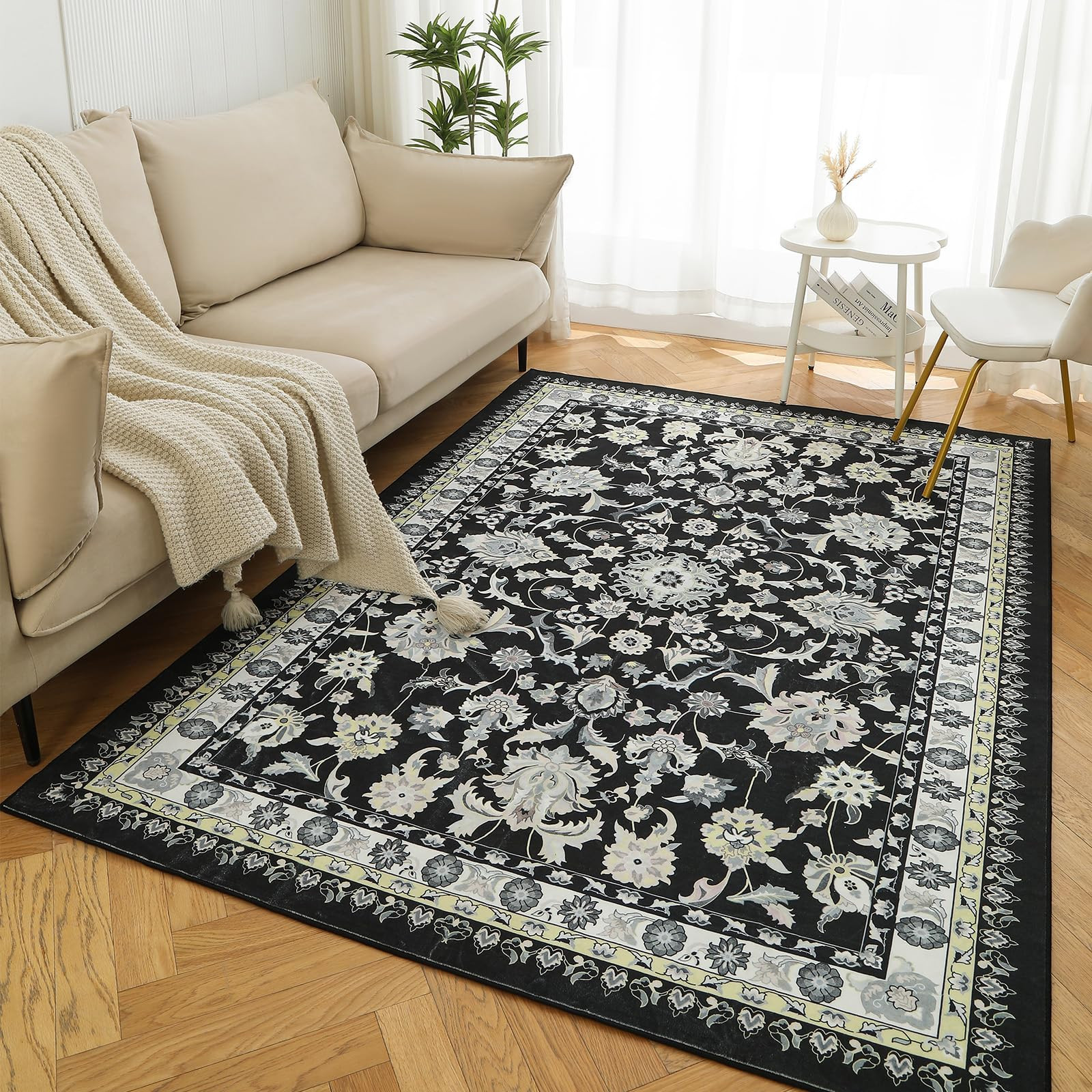 Vintage Floral Area Rugs for Living Room, Non Slip Washable Persian Carpet, Oriental Traditional ... | Amazon (US)