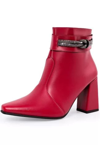 Bota Feminina Strass Brilho Bico Fino Lumiss Salto Alto Grosso Cano Curto Vermelho Vermelho Marsa... | Dafiti (BR)