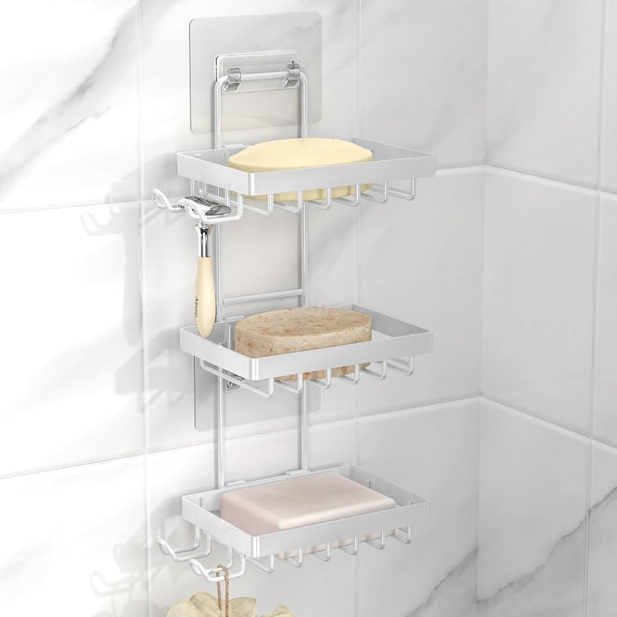 Moforoco Soap Dish Holder for Shower Wall, No Drilling, 3-tier 304 Rustproof Stainless Steel, Soa... | Amazon (US)