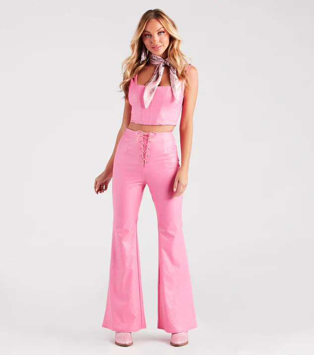 Fashion Doll Rhinestone Faux Leather Flare Pants | Windsor Stores