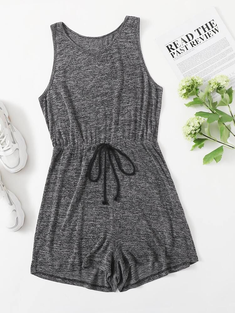 Plus Solid Knot Detail Tank Romper | SHEIN