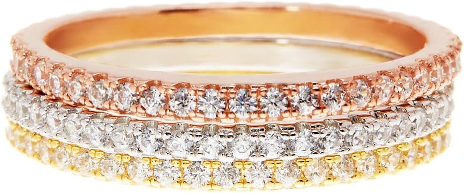 PAVOI 14K Gold Plated Sterling Silver CZ Simulated Diamond Stackable Ring Eternity Bands for Wome... | Amazon (US)