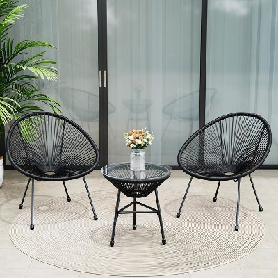 Heynemo 3 Piece Patio Bistro Set, Outdoor Acapulco Chair and Table Set, All-Weather Patio Furniture Set for Yard Balcony Poolside, Black | Target