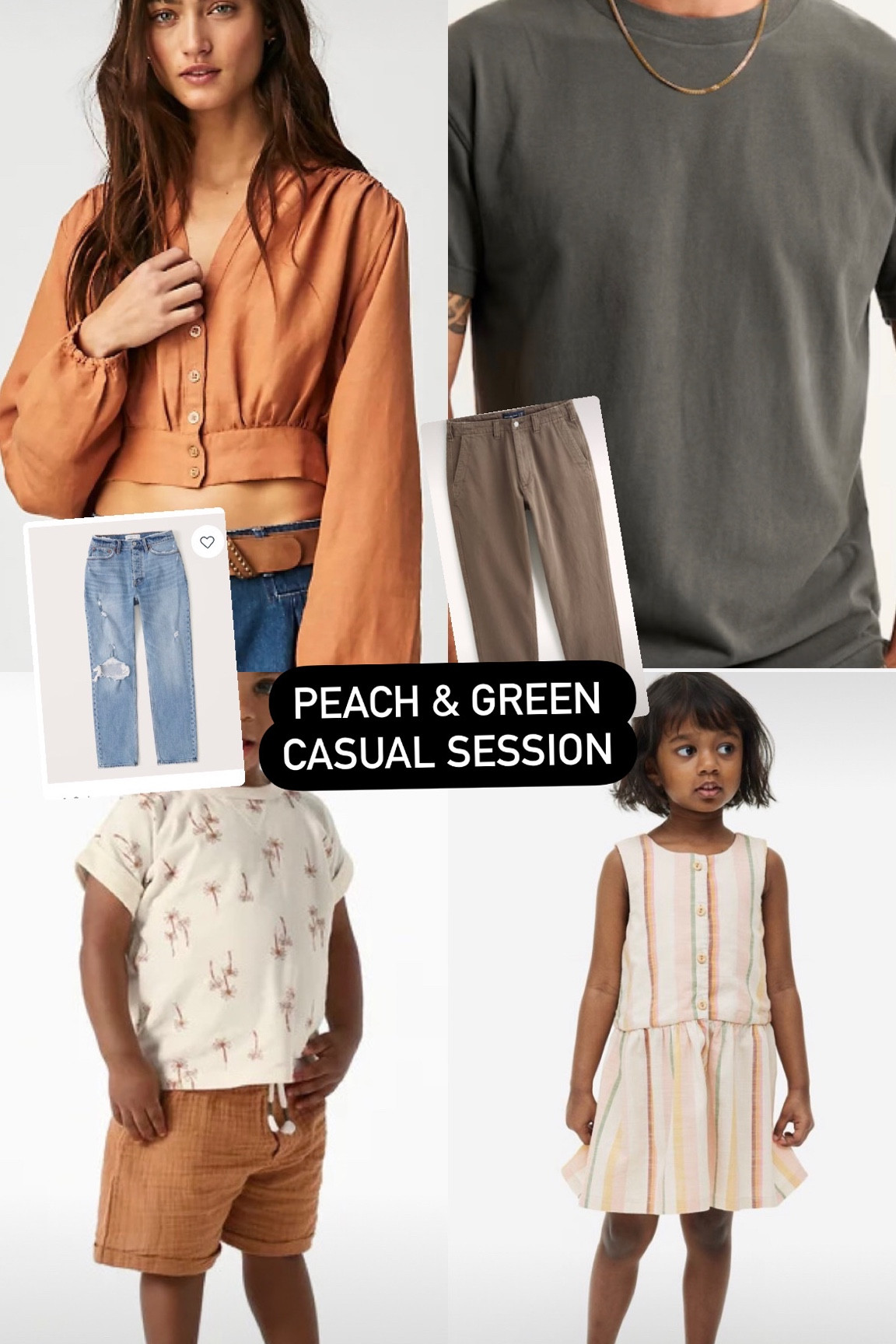 Olives and peaches are great complimentary colors for family photos. Don’t forget to mix in some neutrals! #casualfamilyoutfits #coordinatingfamily #coordinatingoutfits 

#LTKsalealert #LTKstyletip #LTKunder100