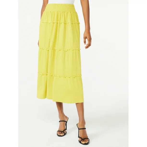 Scoop Women's Ruffle Smocked Waist Midi Skirt | Walmart (US)