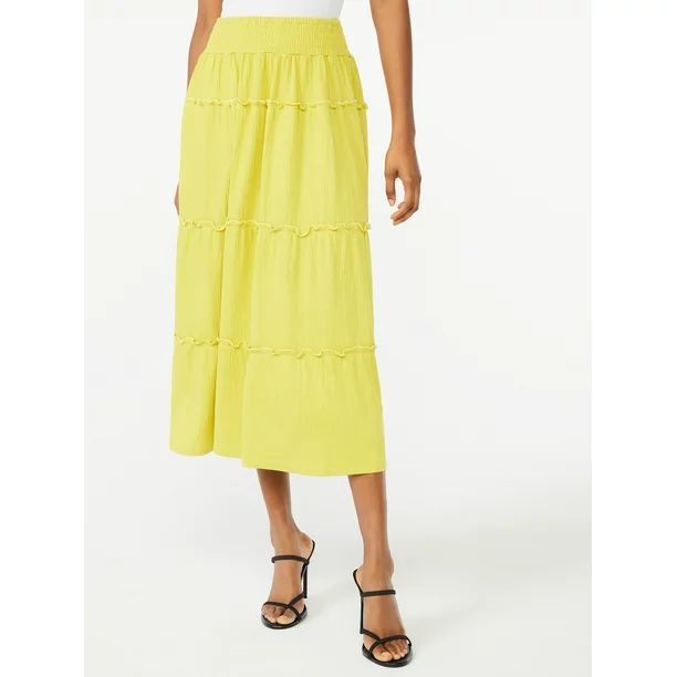 Scoop Women's Ruffle Smocked Waist Midi Skirt | Walmart (US)