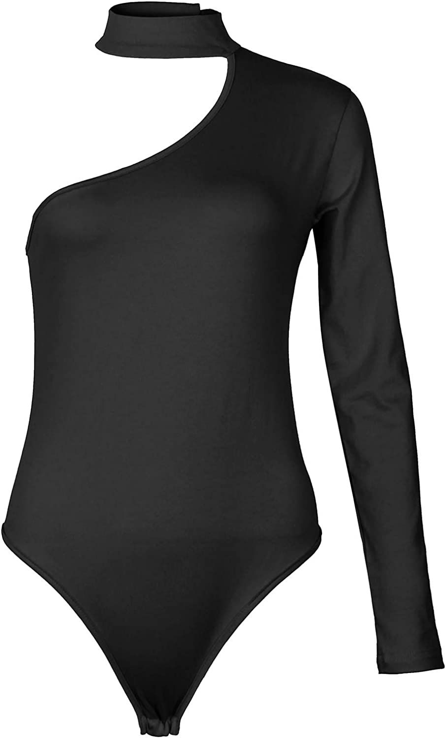 GEMBERA Women’s Sexy Off One Shoulder Cut Out Long Sleeve Stretchy Bodycon Leotard Bodysuit | Amazon (US)