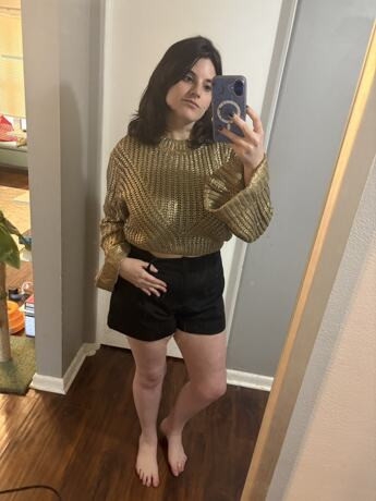 Anewsta Gradient Silver Foil Jumper In Black Knit Pullover Fall Winter Outfit | SHEIN