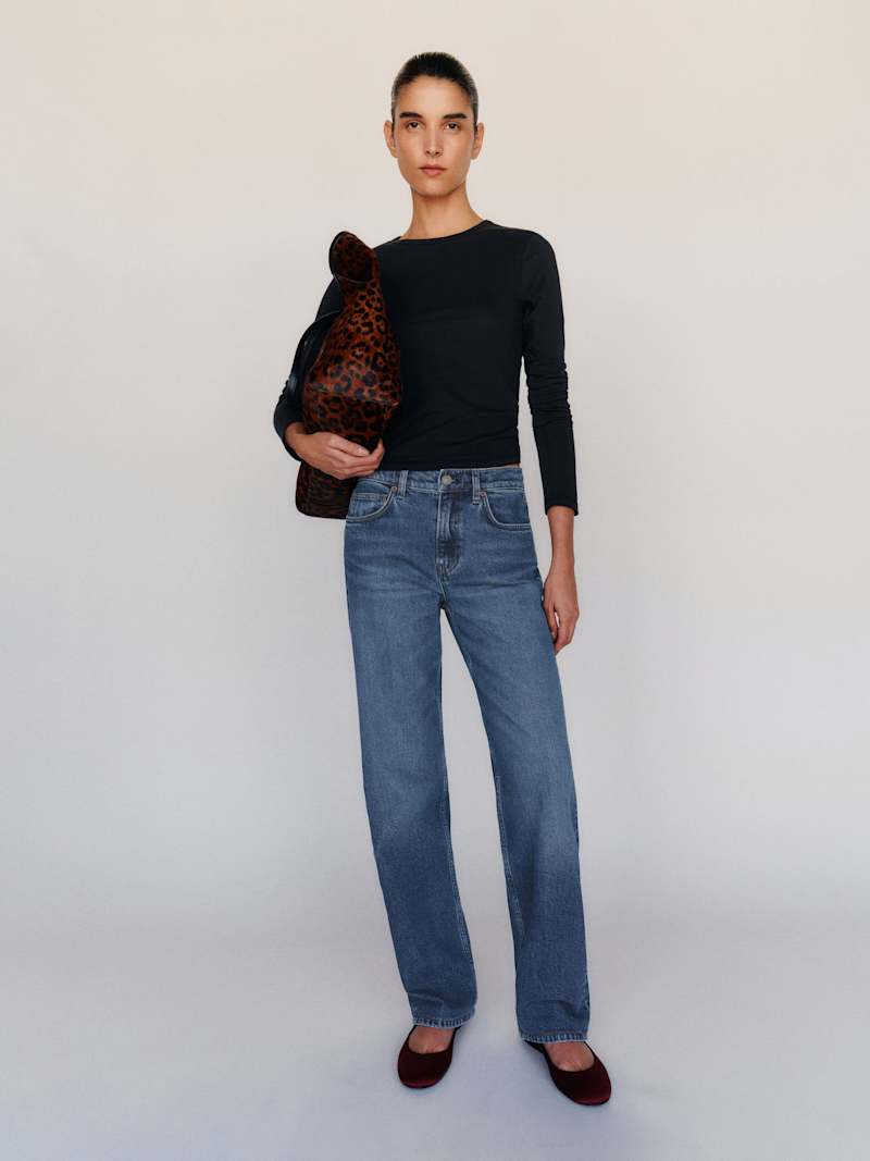 Reformation Miles Stretch Mid Rise Straight Leg Jeans Blue 23 | Reformation (Global)