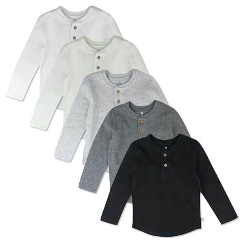 HonestBaby 5-Pack Waffle Henley Long Sleeve Shirts 100% Organic Cotton for Infant Baby and Toddler Boys, Unisex, Black Ombre, 6-9 Months | Amazon (US)