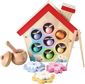 Wooden Bee to Hive Matching Game, Fine Motor Skill Toy for Toddlers, Montessori Toys for 3 Year O... | Amazon (US)