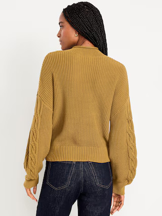 Seaside Cotton Roll-Neck Cable-Knit Sweater | Old Navy (US)