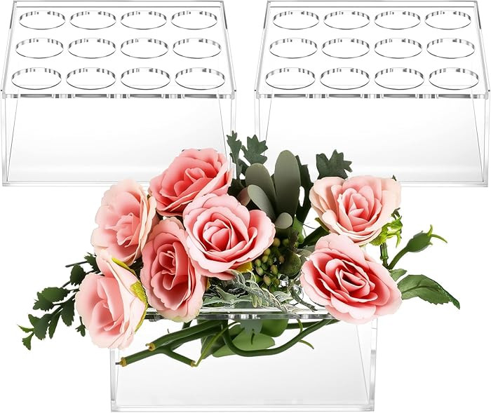 Tanlade 3 Pcs Square Acrylic Flower Vase Centerpiece for Dining Table Modern Acrylic Flower Box D... | Amazon (US)