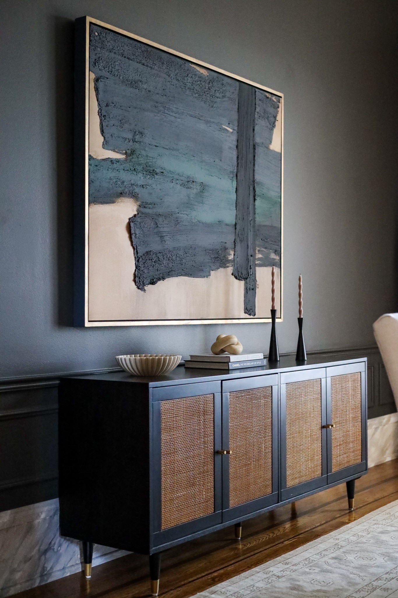 Dining room, black buffet cabinet