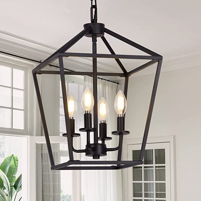 4 Light Chandelier, Industrial Ceiling Light Black Lantern Light Fixtures with Farmhouse Metal Ca... | Amazon (US)