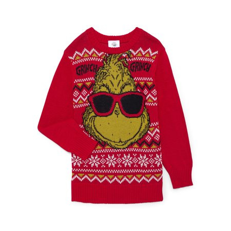 Dr Seuss Grinch Little Boys and Big Boys Holiday Sweater, Sizes 4-18 | Walmart (US)